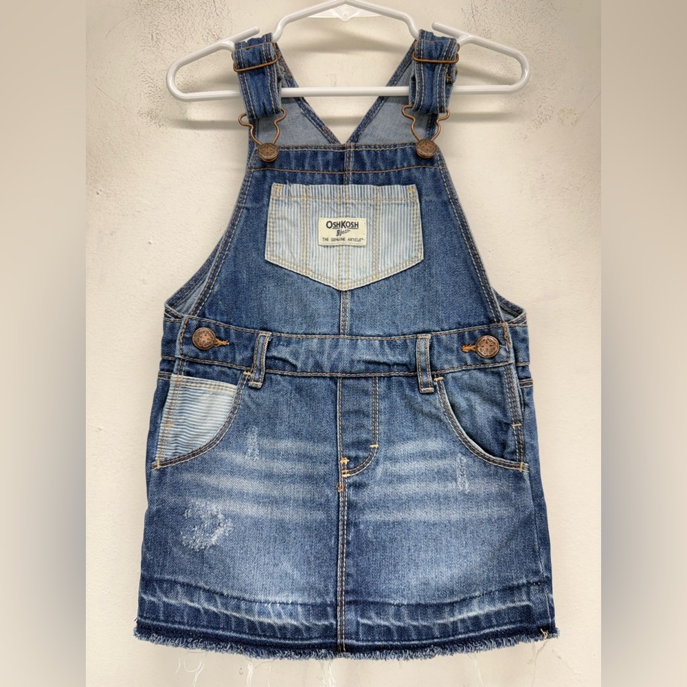 Oshkosh B’Gosh size 2T Toddler Girls Blue Denim Raw Hem Overall Jumper Dress